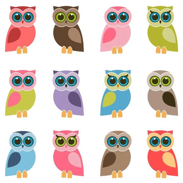 Set of colorful owls and owlets — Stock Vector