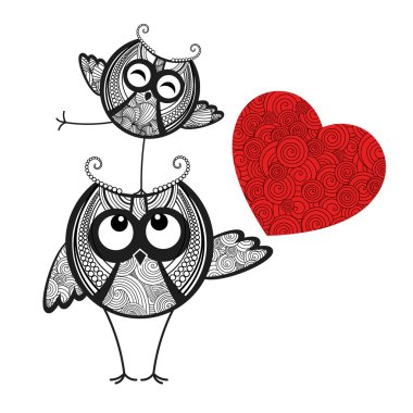 Aşk ve kırmızı merkezinde iki baykuş