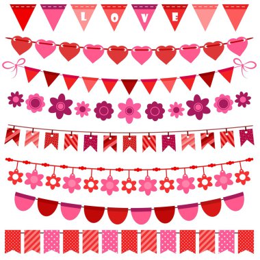 Pembe ve kırmızı kiraz kuşu ve garland ayarla