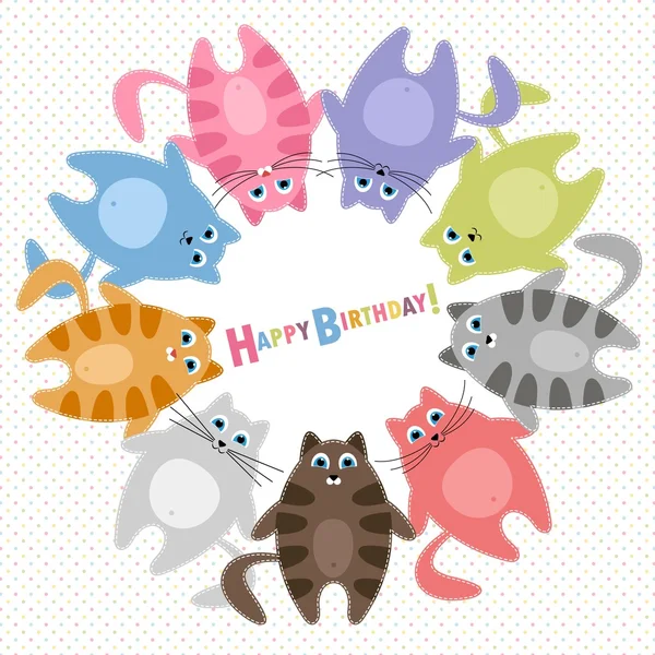 可爱的猫咪生日贺卡 — 图库矢量图片