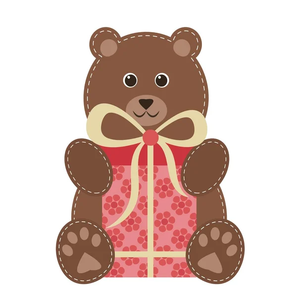 Cartoon teddybeer met cadeau — Stockvector