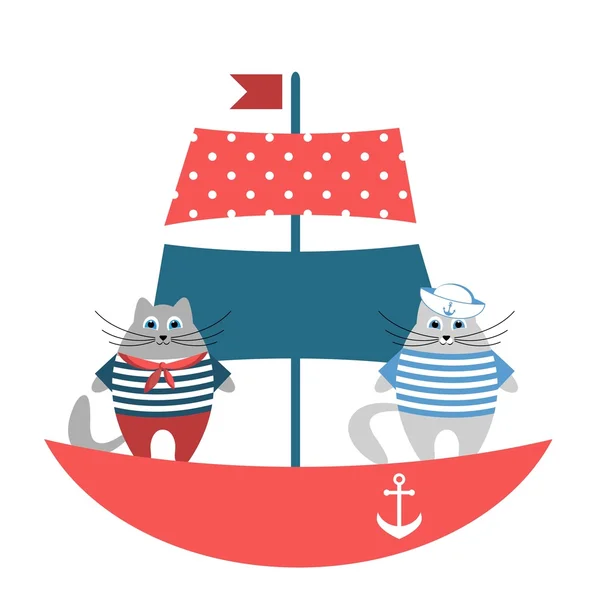 Katten zeilers op de boot — Stockvector