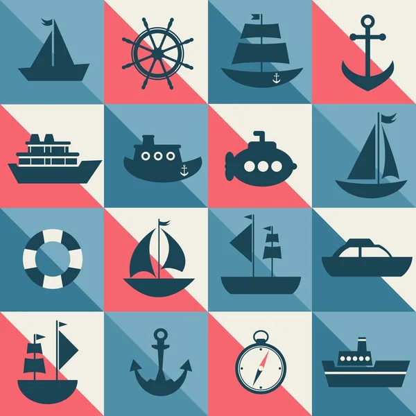 Blue and red background with sea transport — Stock Vector