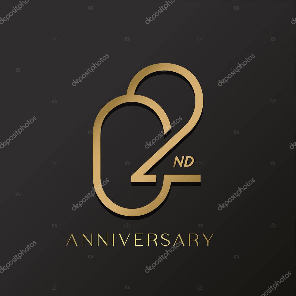 2nd anniversary celebration logotype with simple elegant number gold color