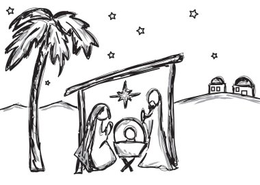 İsa 'nın doğuşunun resmi siyah beyaz