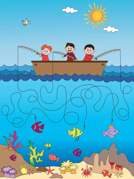 Illustrazione Gioco Bambini Trovare Pesce Fotografia Stock