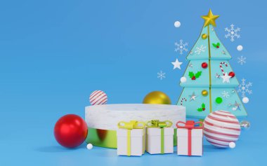 3D sunucu podyum ve sahne teması Mutlu Noeller ve mutlu yıllar.