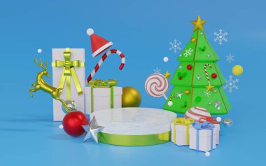 3D sunucu podyum ve sahne teması Mutlu Noeller ve mutlu yıllar.