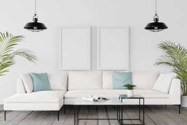 3D modelleme ev dekorasyon elementleri ile iç mimari. iki tahta çerçeve.