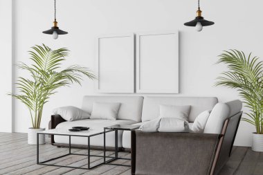 3D modelleme ev dekorasyon elementleri ile iç mimari. iki tahta çerçeve.