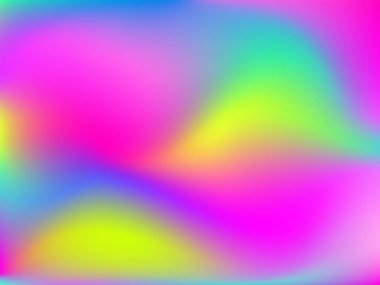 Sanal arkaplan. Pembe, mavi, yeşil renklerde parlak, pürüzsüz, bulanık fütürist desen. Modaya uygun reklam vektörü. Yazdırılmış ürünler için holografik spektrumun yoğun gradyanı,.
