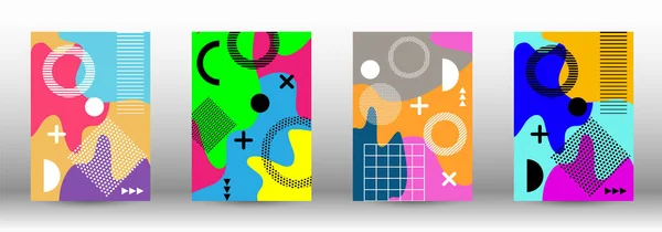 Memphis Background Set Covers Trendy Abstract Vector Illustration Minimal Geometric — Stock Vector