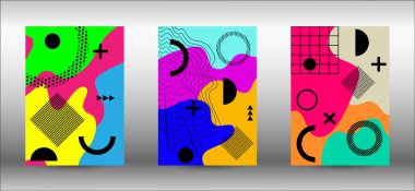 Modern Memphis arka plan kapakları, her amaç için harika tasarım. Renkli moda illüstrasyon. Soyut ve zarif bir arkaplan. Yaratıcı vektör illüstrasyonu.
