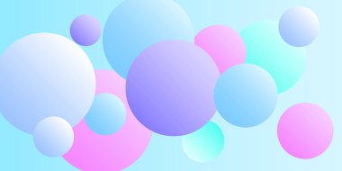 Arka planda taşak şekilleri olan modaya uygun bir kartvizit. 3D tasarım için çok renkli toplar. Soyut geometrik arkaplan tasarımı.