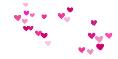 Kalp konfetisi arka planda kaotik bir şekilde düşüyor. Posterler, posterler, kartpostallar, davetiyeler için şablon. Sevgililer Günü. Vektör illüstrasyonu