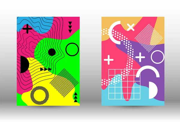 Memphis Hintergrund Set Cover Trendige Abstrakte Vektorillustration Minimale Geometrische Form — Stockvektor