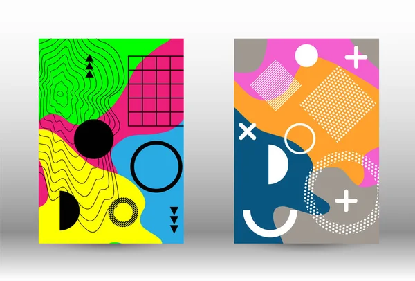 Memphis Couvre Les Décors Illustration Tendance Colorée Conception Fond Géométrique — Image vectorielle