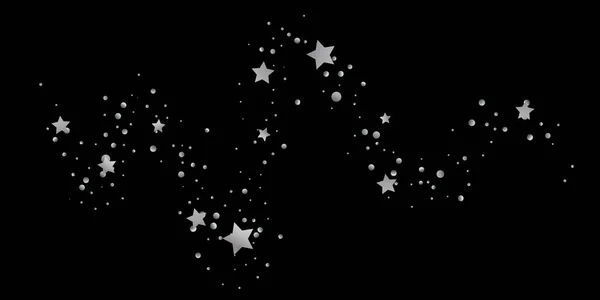 コンフェッティの銀の星 星空を背景に ランダムな星は黒い背景で輝きます 輝く星と暗い空 空飛ぶコンフェッティ あなたのデザイン カード 招待状 ギフトに適しています — ストックベクタ