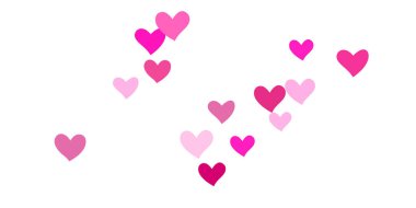 Kalp konfetisi arka planda kaotik bir şekilde düşüyor. Posterler, posterler, kartpostallar, davetiyeler için şablon. Sevgililer Günü. Vektör illüstrasyonu