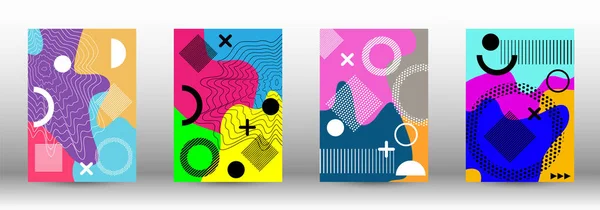 Memphis Couvre Les Décors Illustration Tendance Colorée Forme Géométrique Minimale — Image vectorielle
