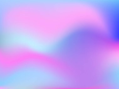 Sanal arkaplan. Pembe, mavi, yeşil renklerde parlak, pürüzsüz, bulanık fütürist desen. Modaya uygun reklam vektörü. Yazdırılmış ürünler için holografik spektrumun yoğun gradyanı,.