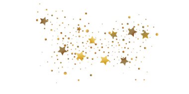 Yıldız konfetisi. Altın konfeti arka planı. Parlak tasarım modeli. Altın yıldızlı vektör şablonu. Tasarımınız için uygun, kartlar, davetiyeler, hediye, VIP.