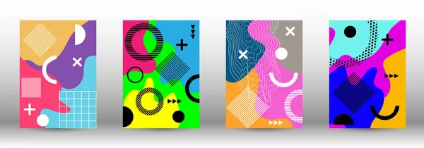 Memphis Background Set Covers Trendy Abstract Vector Illustration Minimal Geometric — Stock Vector