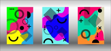 Modern Memphis arka plan kapakları, her amaç için harika tasarım. Renkli moda illüstrasyon. Soyut ve zarif bir arkaplan. Yaratıcı vektör illüstrasyonu.