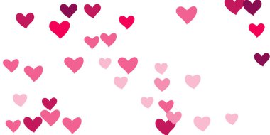 Kalp konfetisi arka planda kaotik bir şekilde düşüyor. Posterler, posterler, kartpostallar, davetiyeler için şablon. Sevgililer Günü. Vektör illüstrasyonu