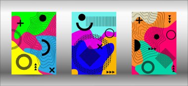 Memphis arka plan kapakları. Moda soyut vektör çizimi. Broşür yaratıcı tasarım. Yaratıcı vektör illüstrasyonu.