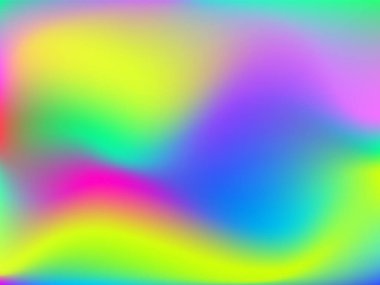 Sanal arkaplan. Pembe, mavi, yeşil renklerde parlak, pürüzsüz, bulanık fütürist desen. Modaya uygun reklam vektörü. Yazdırılmış ürünler için holografik spektrumun yoğun gradyanı,.