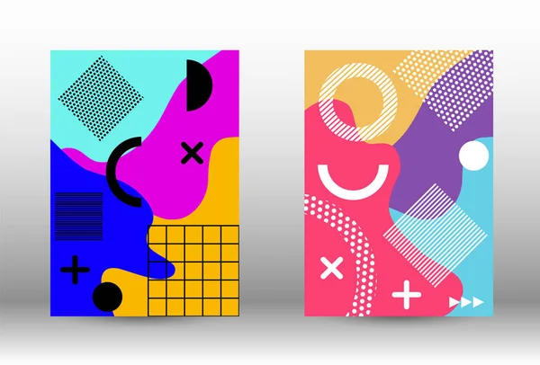メンフィスの背景セットカバー カラフルなトレンディーなイラスト パンフレットのデザイン クリエイティブベクトルバナーイラスト — ストックベクタ