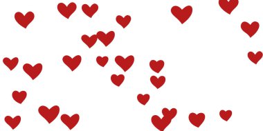 Kalp konfetisi arka planda kaotik bir şekilde düşüyor. Posterler, posterler, kartpostallar, davetiyeler için şablon. Sevgililer Günü. Vektör illüstrasyonu