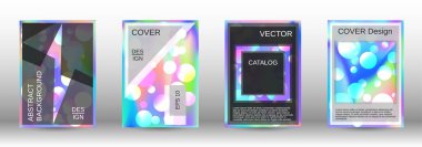 Gradyan çemberler holografik arkaplanda. Bir dizi modern soyut kapak. Sancak, poster, broşür, rapor, dergi tasarımı için soyut toplarla gelecek şablonu.