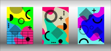 Modern Memphis arka plan kapakları, her amaç için harika tasarım. Renkli moda illüstrasyon. Soyut ve zarif bir arkaplan. Yaratıcı vektör illüstrasyonu.