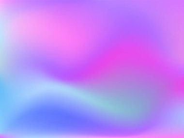 Sanal arkaplan. Pembe, mavi, yeşil renklerde parlak, pürüzsüz, bulanık fütürist desen. Modaya uygun reklam vektörü. Yazdırılmış ürünler için holografik spektrumun yoğun gradyanı,.