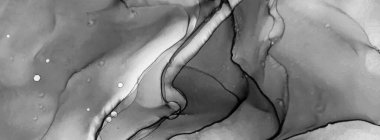 Tek renkli mürekkep sıvısı. Soluk Psikedelik Düzen. Dekorasyon tasarımı için gri tonlu suluboya ile klasik çizim. Modern sanat. Gümüş lekeli yüzey. Soyut yazdırma.