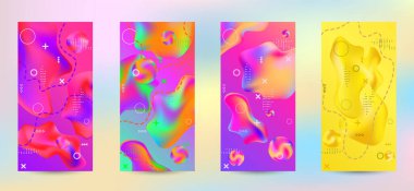 Moda yaratıcı vektör alanı gradyanı. Bir dizi modern soyut kapak. Mevcut biçimlerden modaya uygun soyut bir kapak, afiş, poster, kitapçık tasarlamak için yaratıcı sıvı arkaplan.