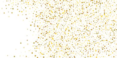 Beyaz arka planda altın puan konfetisi. Parlak parçacıkların yansıması. Dekoratif unsur. Tasarım elementi. Vektör illüstrasyonu, EPS 10. 