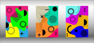 Modern Memphis arka plan kapakları, her amaç için harika tasarım. Renkli moda illüstrasyon. Renkli geometrik arka plan tasarımı. Yaratıcı vektör illüstrasyonu.