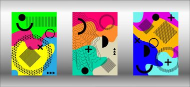 Modern Memphis arka plan kapakları, her amaç için harika tasarım. Moda soyut vektör çizimi. Broşür yaratıcı tasarım. Yaratıcı vektör illüstrasyonu.