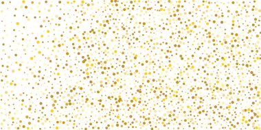 Beyaz arka planda altın puan konfetisi. Lüks şenlik geçmişi. Dekoratif unsur. Tasarım elementi. Vektör illüstrasyonu, EPS 10. 