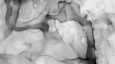 Tek renkli mürekkep sıvısı. Gouache 'nin gölgesi. Soyut baskı. Dekorasyon tasarımı için gri tonlu suluboya ile klasik çizim. Modern sanat. Gümüş lekeli yüzey. Soyut yazdırma.