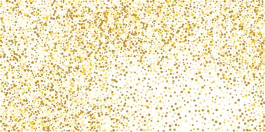 Beyaz arka planda altın puan konfetisi. Parlak parçacıkların yansıması. Dekoratif unsur. Tasarım elementi. Vektör illüstrasyonu, EPS 10. 