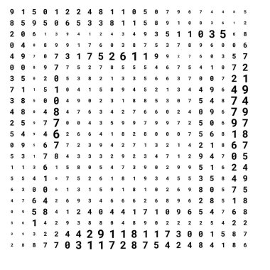 Dijital duvar kağıdının modern tasarımı. Sayılar kaotik bir şekilde dağılmış. İş geçmişi konsepti. Beyazın üzerindeki sayılardan soyut bir arkaplan. Vektör.