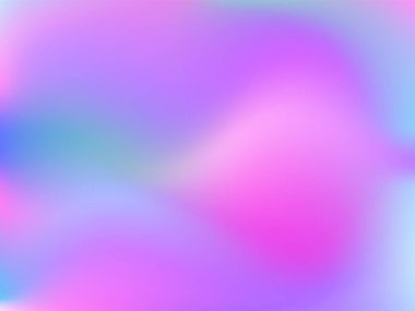 Sanal arkaplan. Pembe, mavi, yeşil renklerde parlak, pürüzsüz, bulanık fütürist desen. Modaya uygun reklam vektörü. Yazdırılmış ürünler için holografik spektrumun yoğun gradyanı,.
