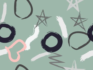 Taranmamış daireler, kalpler, darbeler çizilmiş şirin bir desen..