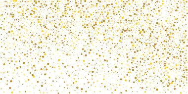 Beyaz arka planda altın puan konfetisi. Parlak parçacıkların yansıması. Dekoratif unsur. Tasarım elementi. Vektör illüstrasyonu, EPS 10. 