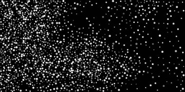 Siyah arka planda konfetilerin gümüş parlaklığı. Lüks şenlik geçmişi. Dekoratif unsur. Tasarım elementi. Vektör illüstrasyonu, EPS 10. 