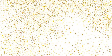 Beyaz arka planda altın yaldızlı konfeti. Parlak parçacıkların yansıması. Dekoratif unsur. Tasarım elementi. Vektör illüstrasyonu, EPS 10.